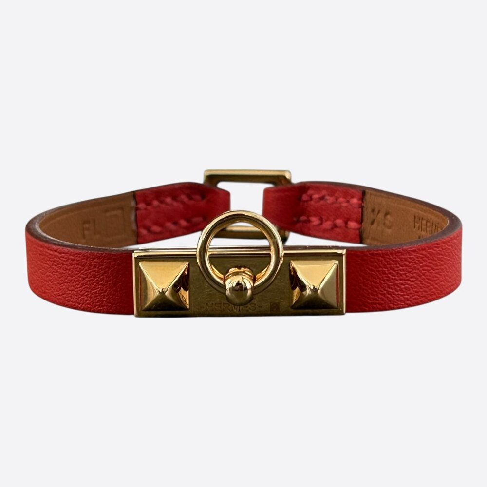 Hermes Red Swift & Gold Hardware Mini Rivale Bracelet